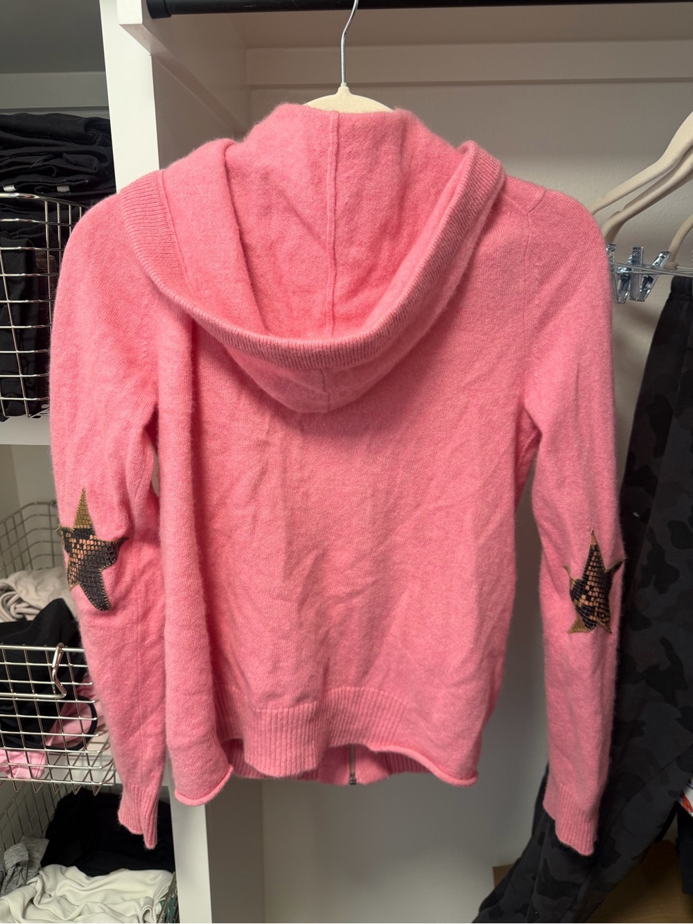 Zadig & Voltaire Pink Hooded Zip-Up Star Elbow Patch Sweater - Picture 2 of 2
